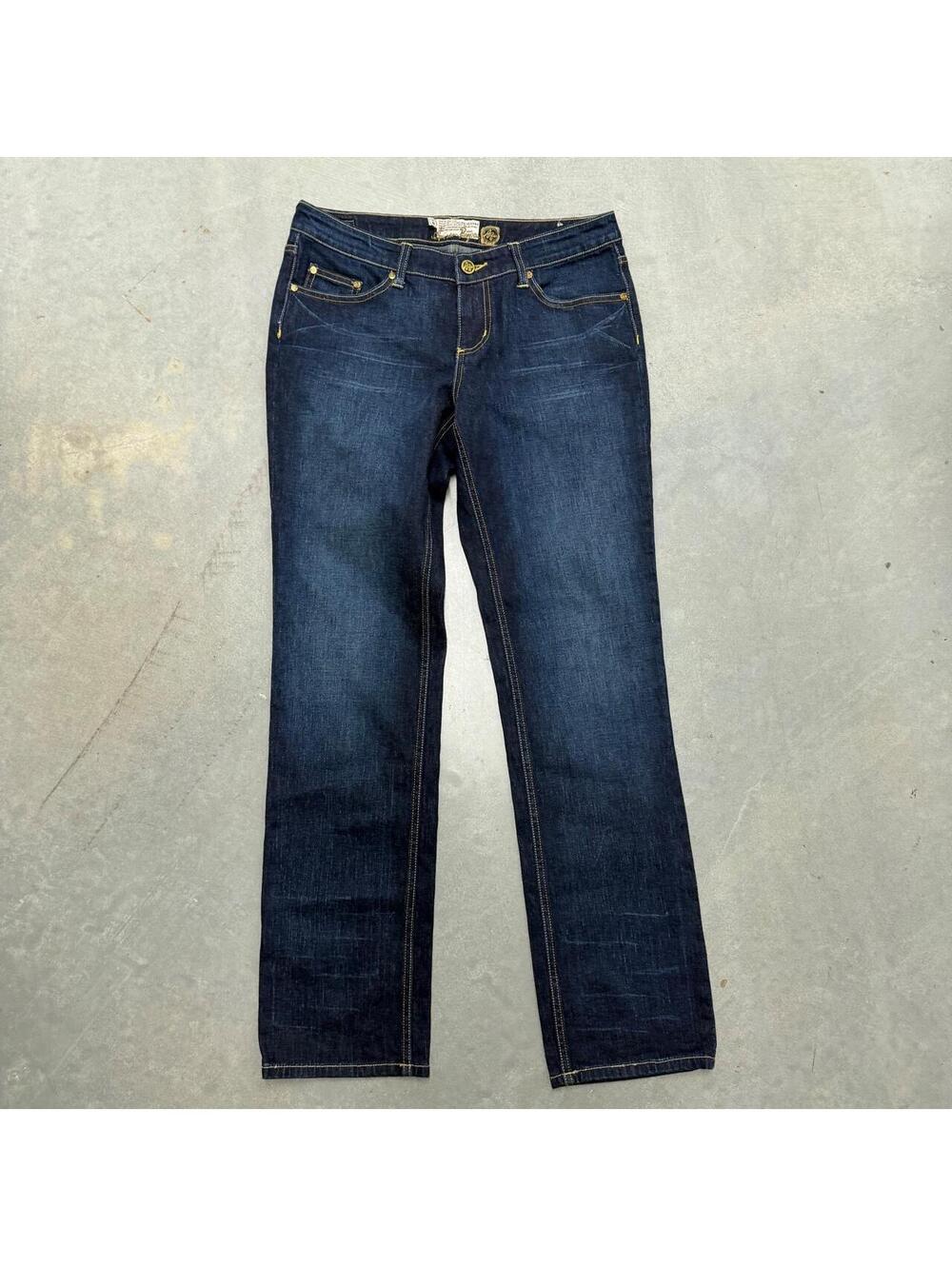 2000s Womens Size 10 Jeans Y2K Rhinestone Low Rise Bootcut Flare Blue Denim